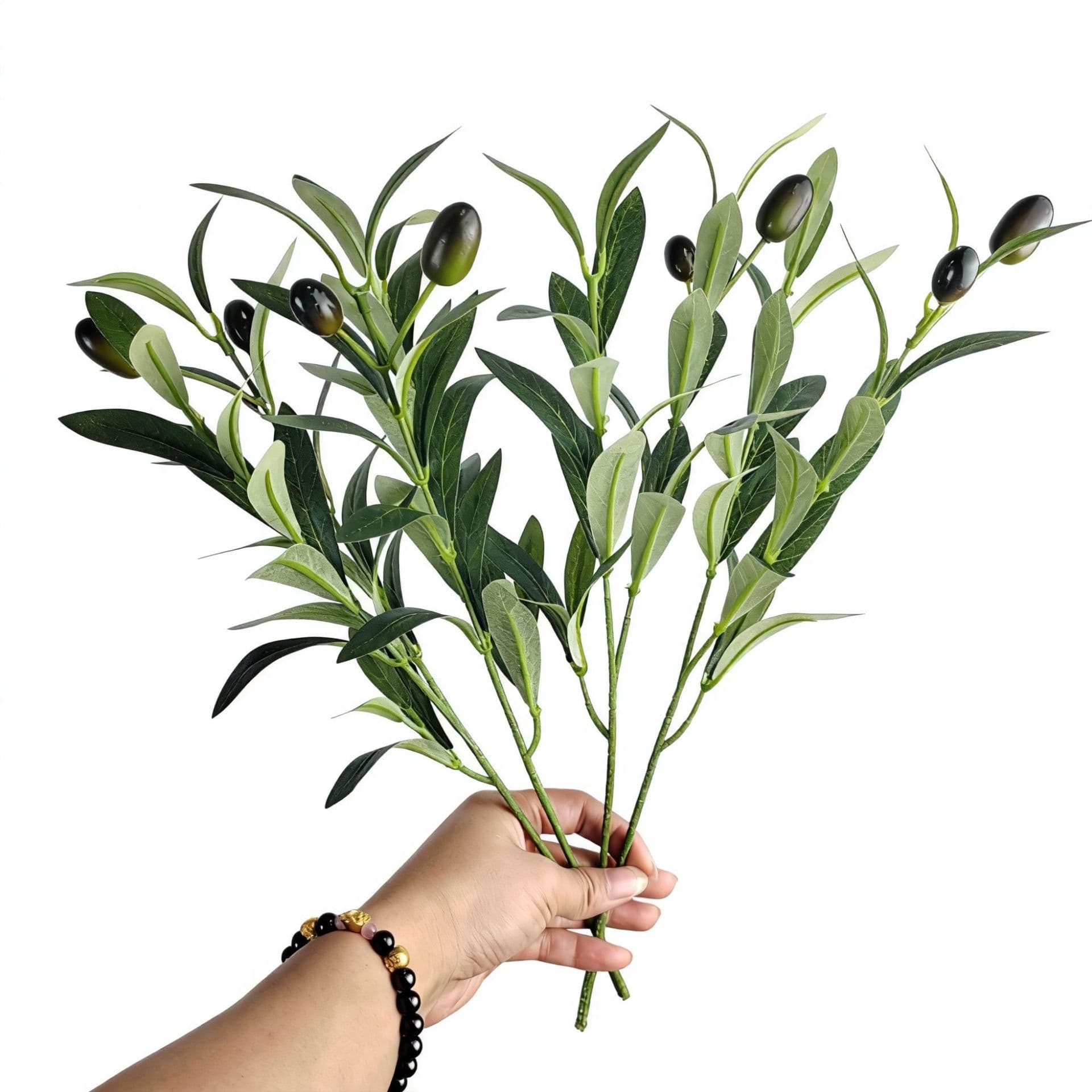 Artificial Olive Branch with Fruit, 4-Branch/6-Branch, Dense Olive Leaves for Hotel Dining Room Bedroom Living Room Wedding Decoration