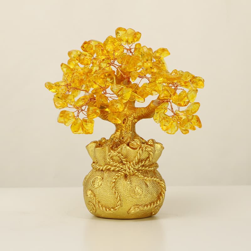 Citrine Money Tree Modern Creative Crystal Lucky Money Tree Money Bag Home Decoration Ornament Opening Gift
