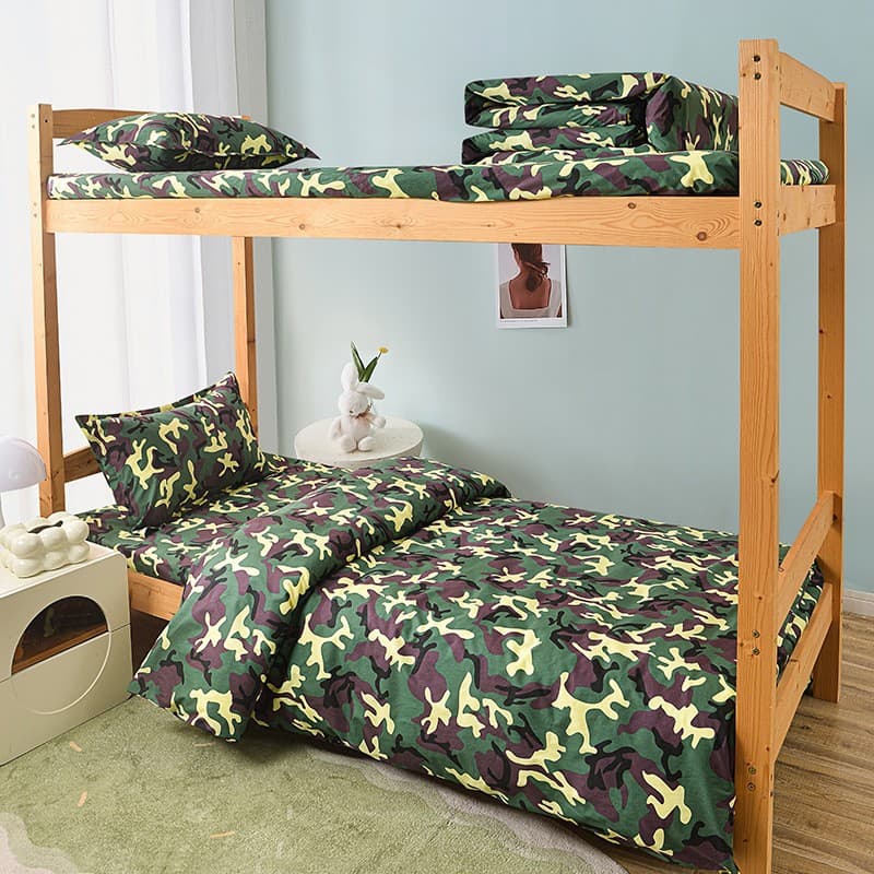 Army Green Camouflage Pure Cotton 3-Piece and 6-Piece Bedding Set, Full Cotton Fitted Sheet, School Military Training Bedding Essentials
