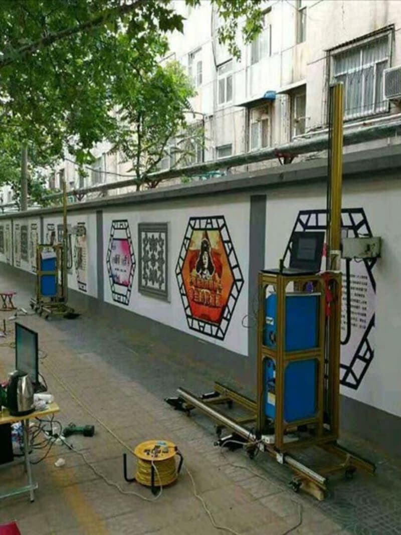 Outdoor 3D wall painting machine, indoor background wall mural printer, advertising 5D wall inkjet printer, Leidezhu.
