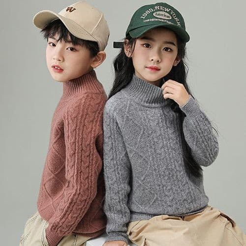 High-Quality Children's Thick Pure Wool Sweater, Knitted Pullover for Boys and Girls, Middle and Older Kids, Stylish Base Layer Top