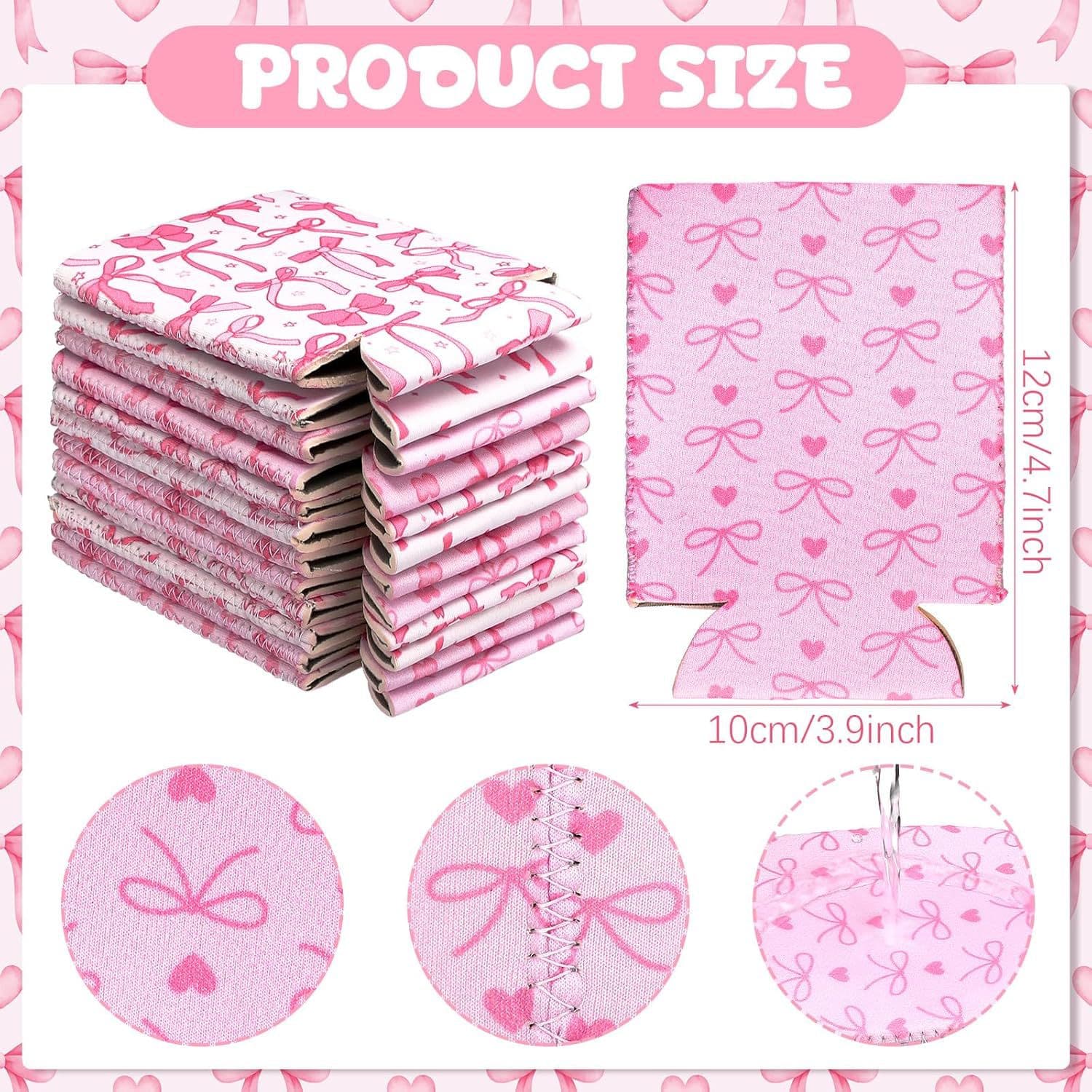 Cola Cup Holder Pink Bow Series Neoprene Can Cooler Insulated Beverage Protector