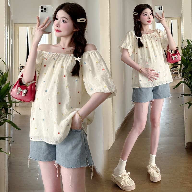 Maternity Summer Fashion Sweet Polka Dot Short Sleeve Top 2024 New Summer Pregnant Doll Dress Korean Style Clothing