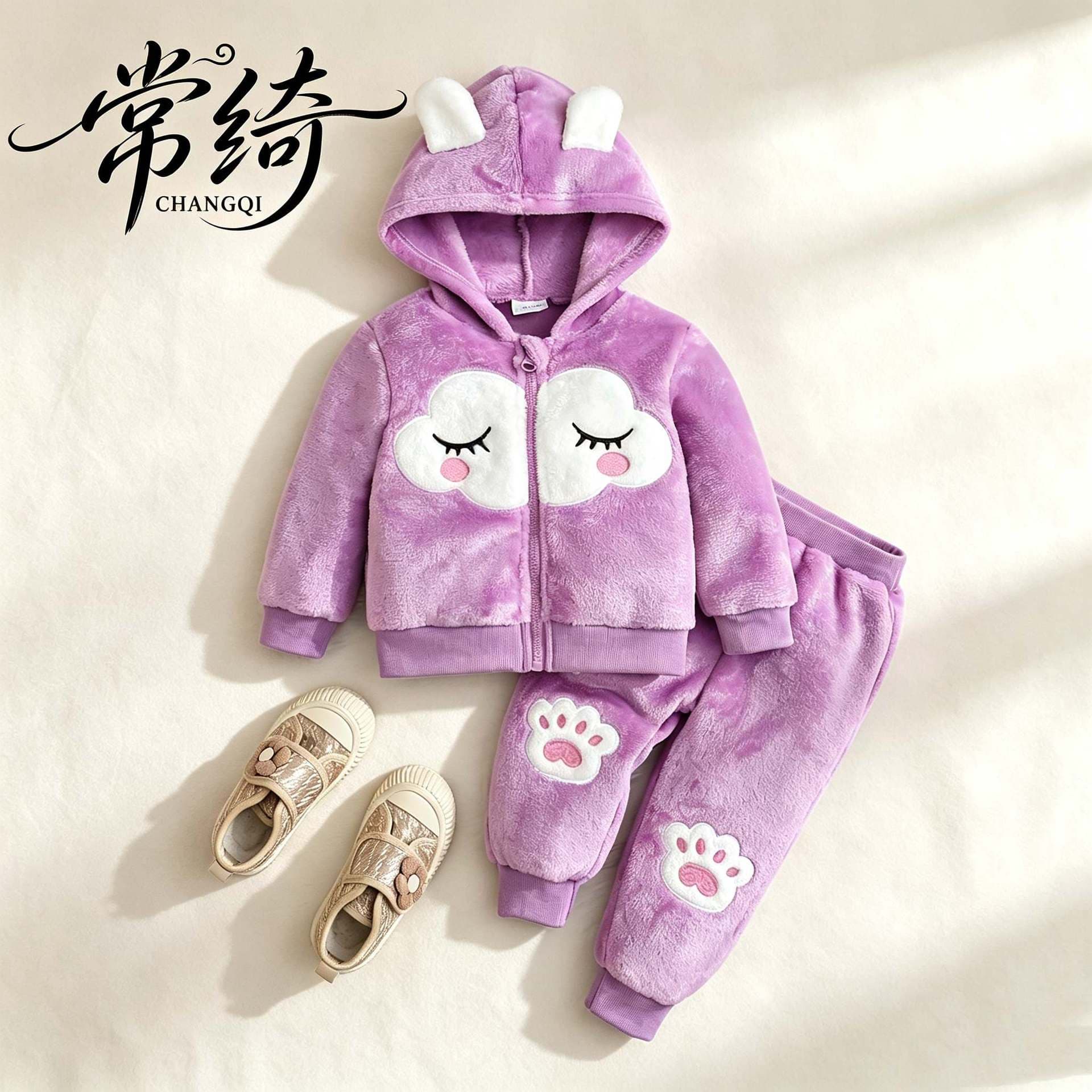 Children's suits autumn girls autumn and winter suits girls suits children's clothing baby tops trousers plus velvet and thickening