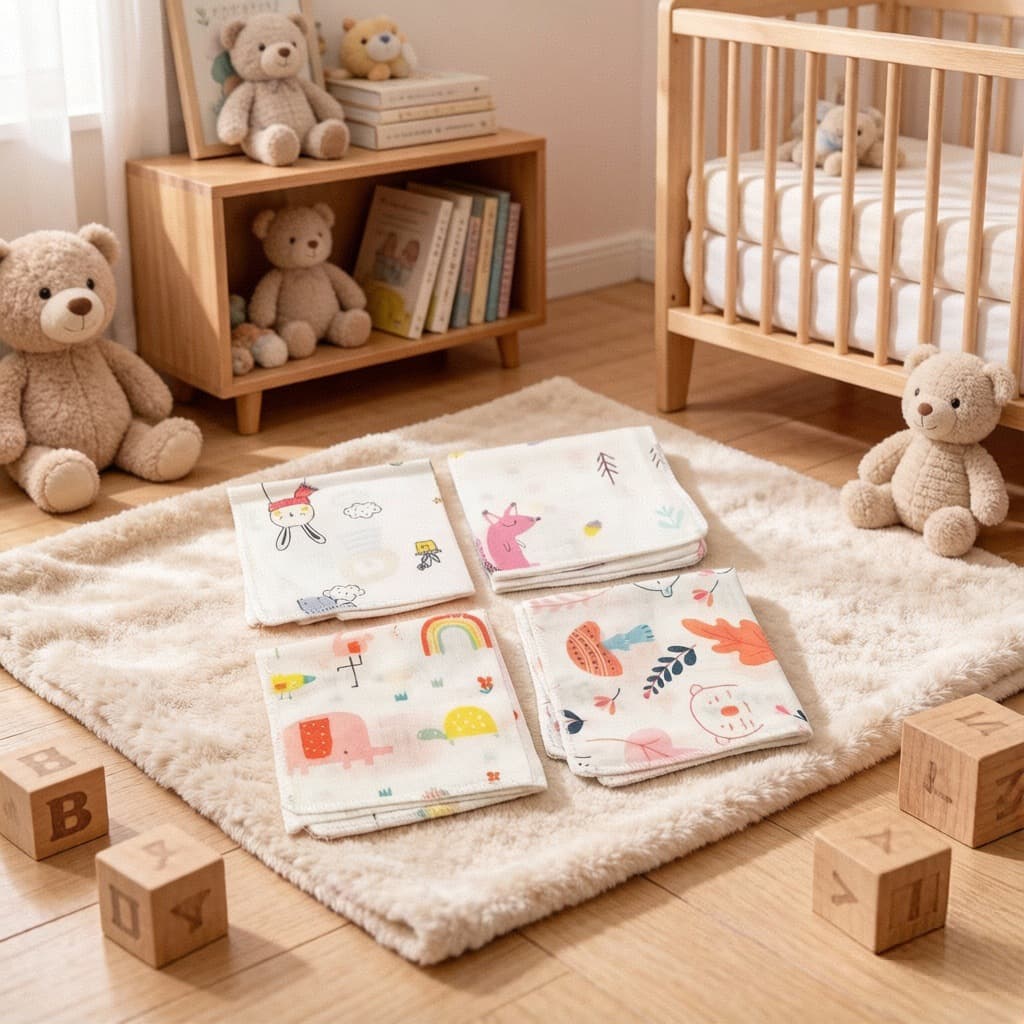 25*25 Double-layer Gauze High-density Printed Cotton Gauze Handkerchief Feeding Cloth Baby Gauze Square Towel Baby Bib