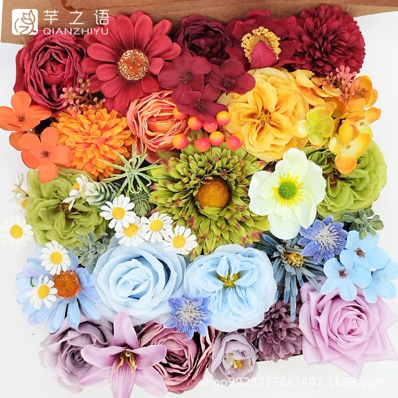 Cross-Border Hot Selling Artificial Flower Box Birthday Proposal Flower Headband with Stem DIY Wedding Bridal Bouquet Atmosphere Decoration