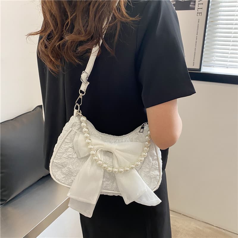 This Year's Popular Retro Bow Bag for Women Spring 2022 New Trendy Fashion Pearl Underarm Shoulder Crossbody Bag