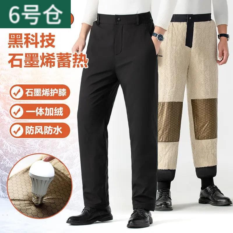 Fleece-Lined and Thickened Cold-Resistant Autumn/Winter Casual Men's Cotton Pants, Knee Protection Windproof Middle-Aged and Elderly Outer Wear Straight-Leg