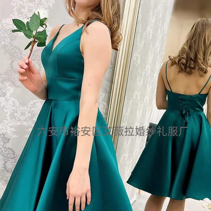 2026 New Green Evening Dress Light Luxury French Style Short Evening Dress Banquet Cocktail Sexy Dress