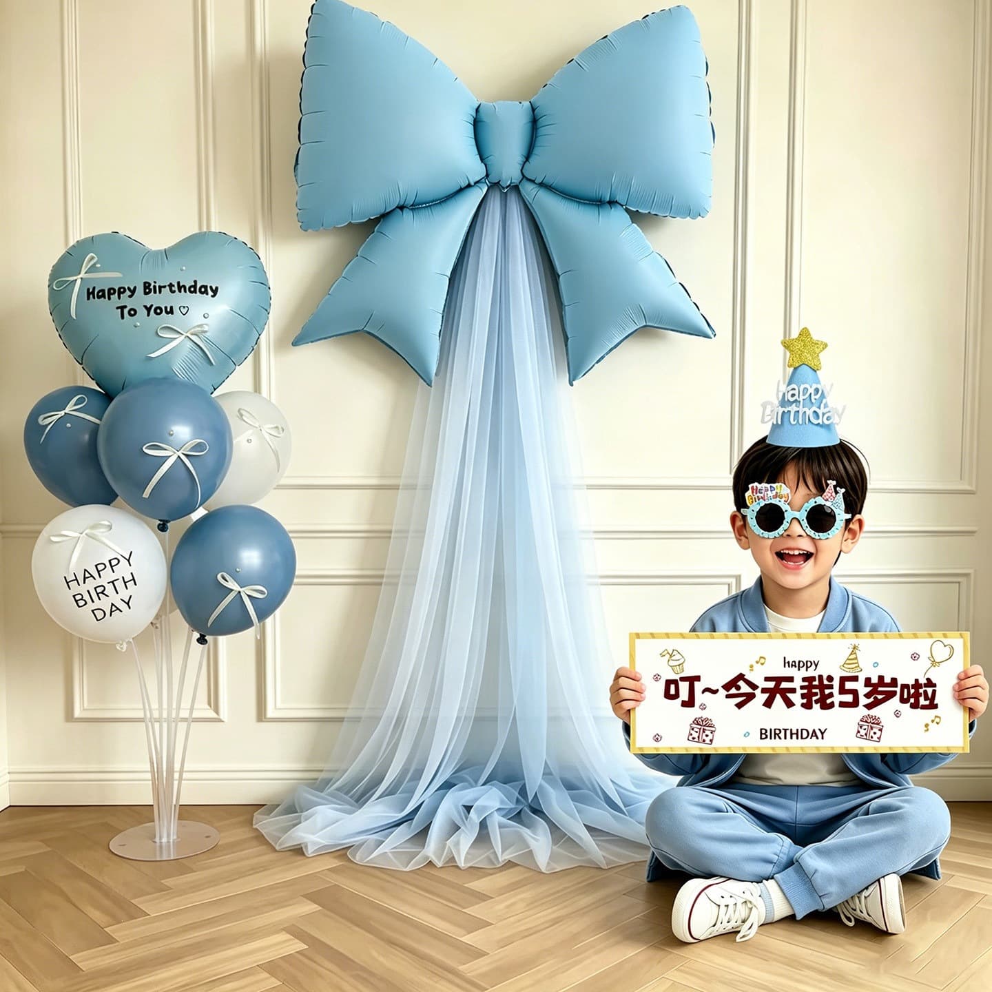 Birthday Decoration Scene Setup Balloons First Birthday Children's Party Boy Girl Bow Net Curtain Background Wall Photo