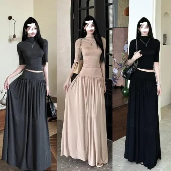 New Fashionable Slim-Fit Two-Piece Set: Semi-Turtleneck Mid-Sleeve Top and High-Waist Skirt for Women