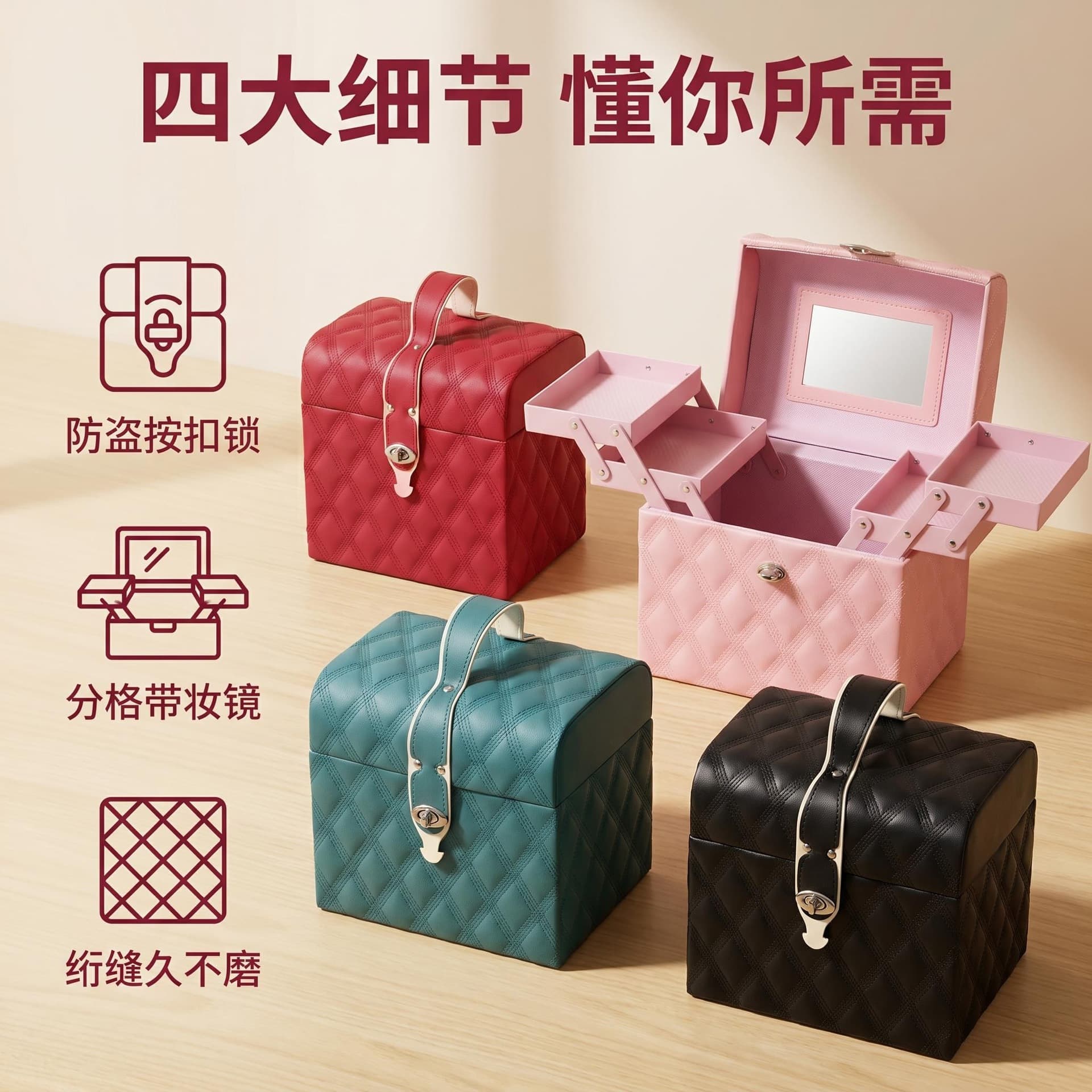 Large capacity portable cosmetic bag multi-layer multi-functional portable cosmetic case desktop cosmetic storage box manufacturer wholesale
