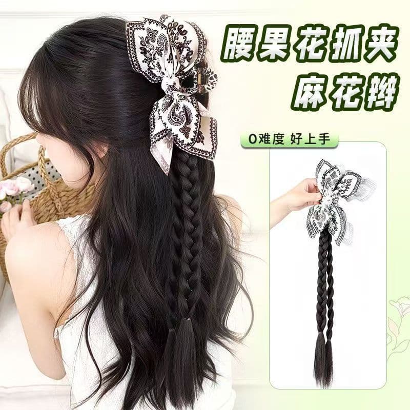 Fashion Versatile Paisley ClawClip Pony Wig Braids Scrunchie