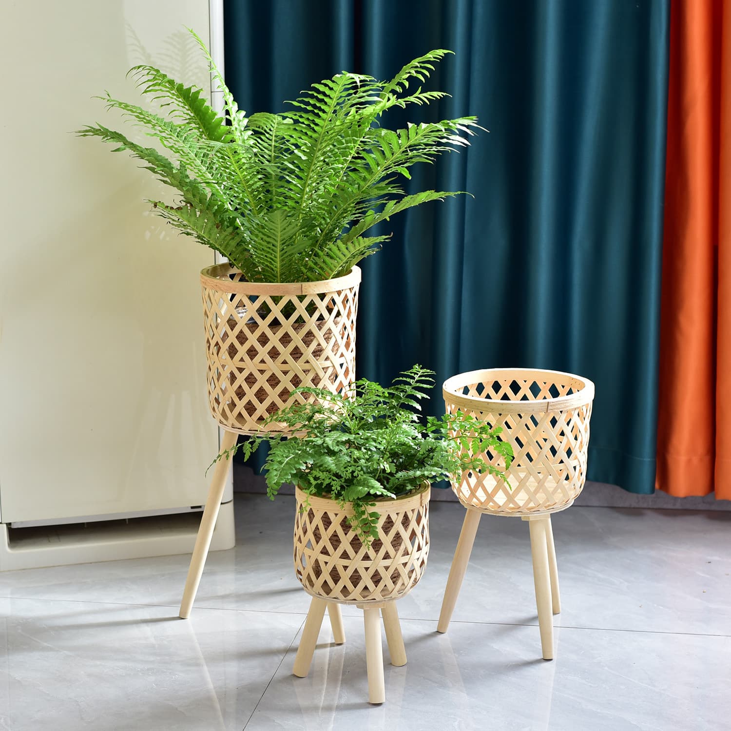 Nordic Bamboo and Rattan Flower Pots and Flower Stands Living Room Plant Flower Basket Decoration Monstera Balcony Ornaments Internet Celebrity Floor Stand