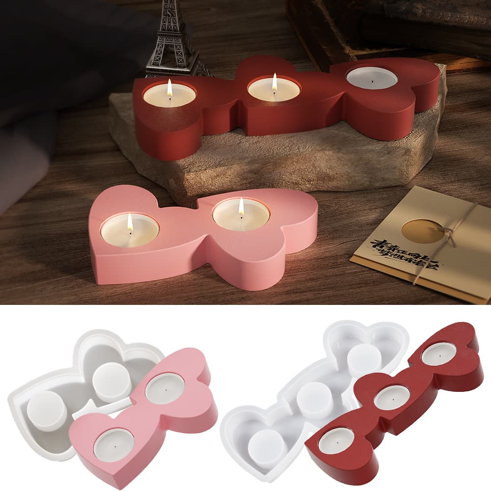 DIY Resin Heart Multi-Hole Candle Holder Decoration Valentine's Day Candlelight Dinner Plaster Candle Cup Silicone Mold