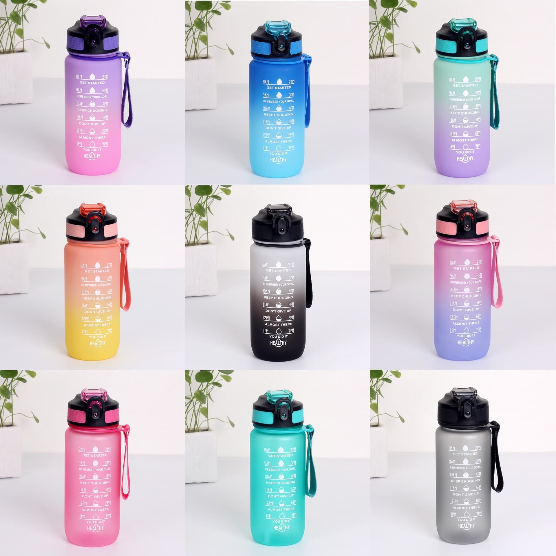 600ml Gradient Cup Water Bottle High-Aesthetic with Handle Pop-Up Lid Space Cup Plastic Sports Outdoor Straw Cup Wholesale