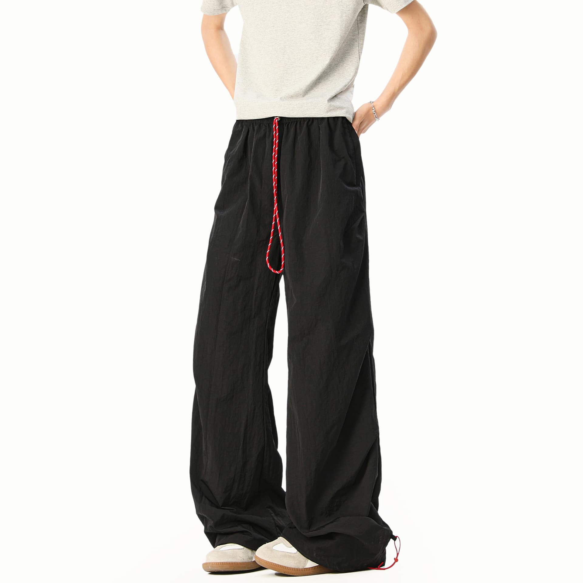 American trendy brand paratrooper pants men's retro street handsome pleated sports pants loose wide-leg drawstring quick-drying casual pants