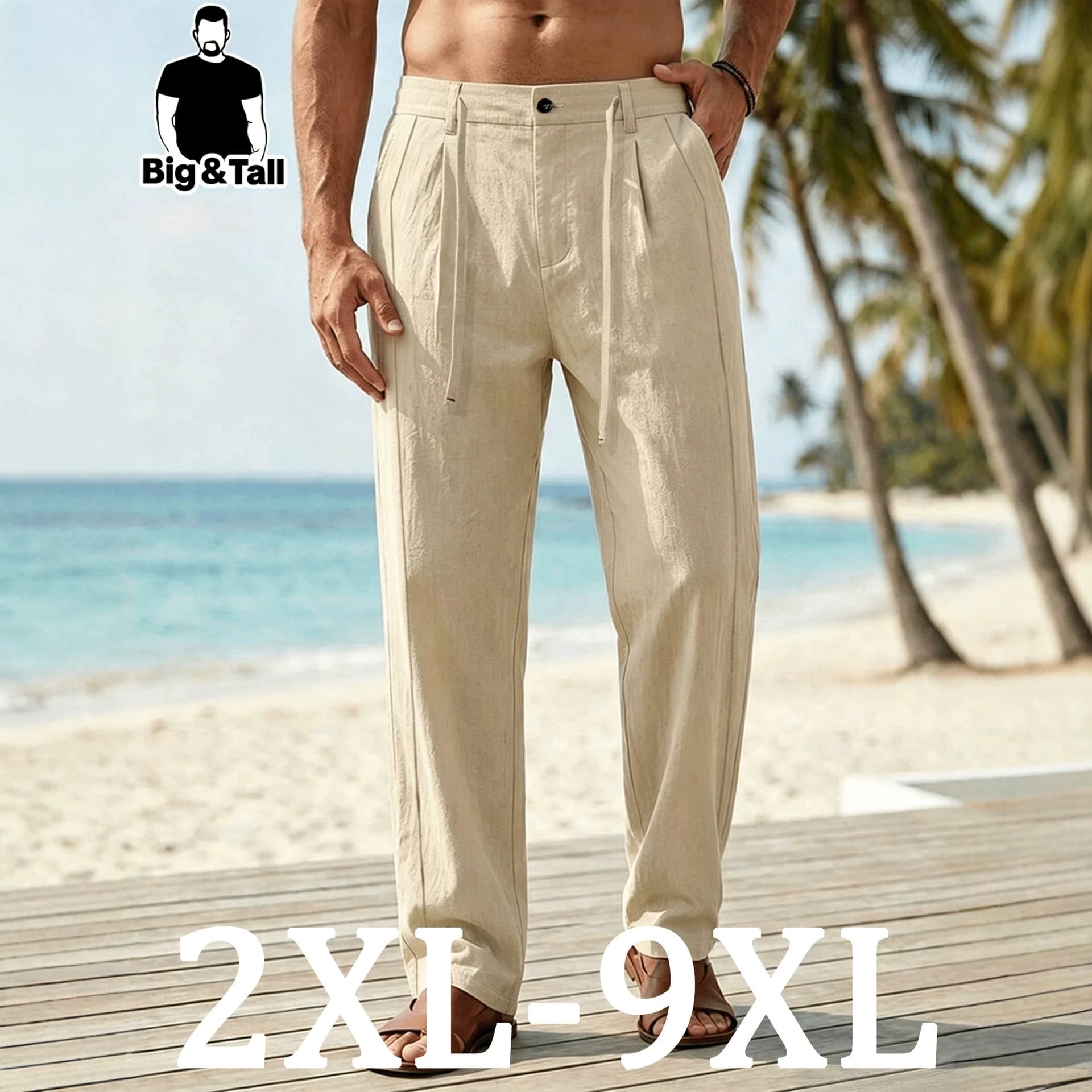 Plus size men's casual pleated business trousers with pockets, comfortable and stylish workplace attire for the office