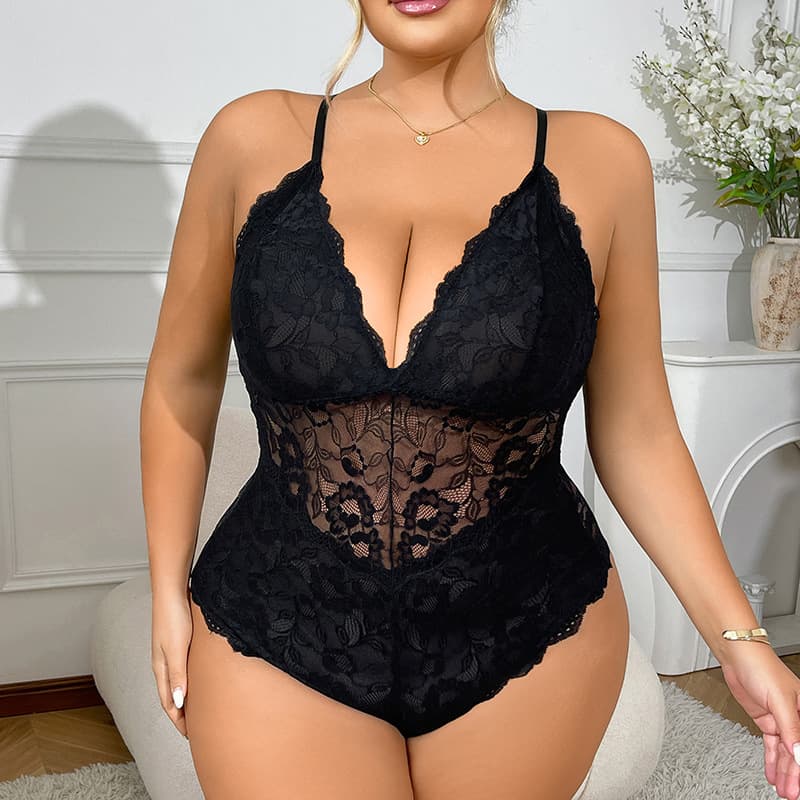 European and American Cross-Border Plus-Size Lace Sexy Bodysuit Backless Camisole Lingerie for Inner Wear and Outerwear for Plus-Size Women Foreign Trade Amazon