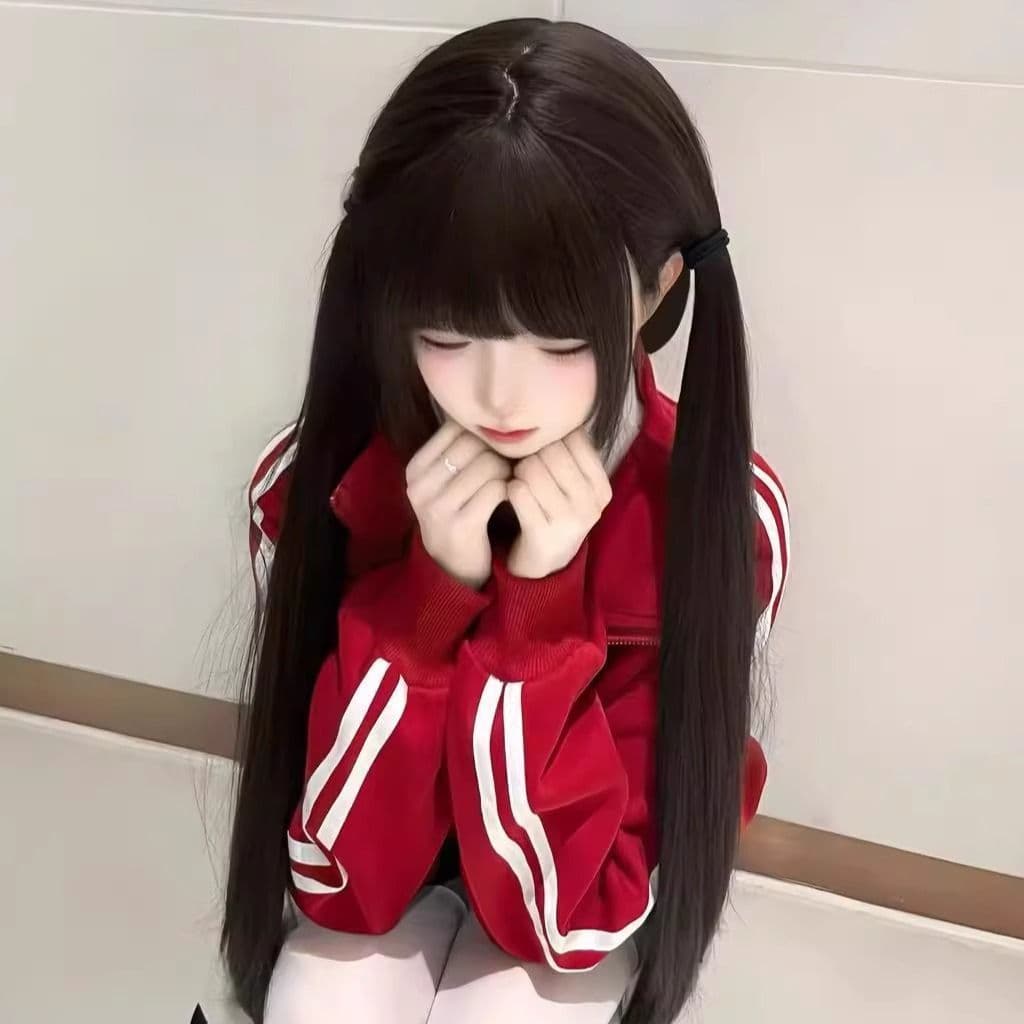 Cute girl with wig, cute full wig, long black length, straight 85cm, natural and traceless, reducing age and reducing hair