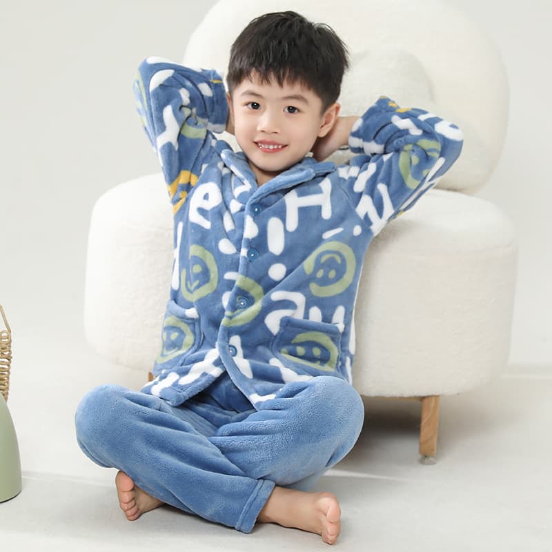 Children's Flannel Pajamas Autumn and Winter Thickened Boys Girls Baby Homewear Set