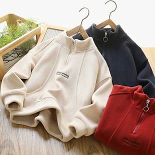 2024 Autumn/Winter New Children's Half-Zip Sweatshirt Stand Collar Thermal Top Integrated Fleece Boys Girls Custom