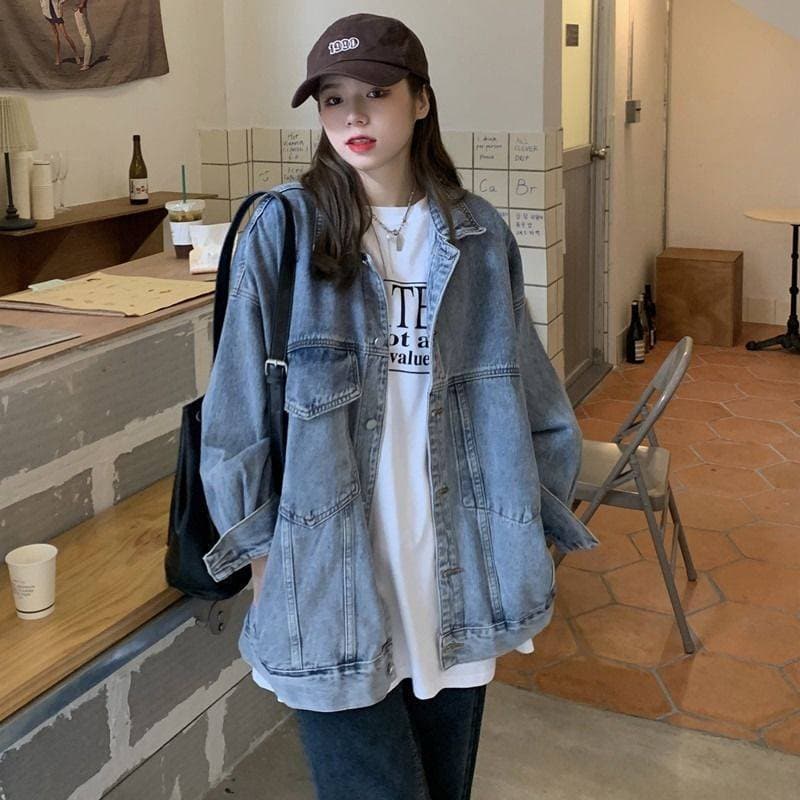 Denim Jacket for Women 2024 Spring Women's Clothing Korean Loose Fit Slimming Hong Kong Style Streetwear Long Sleeve Jacket Top