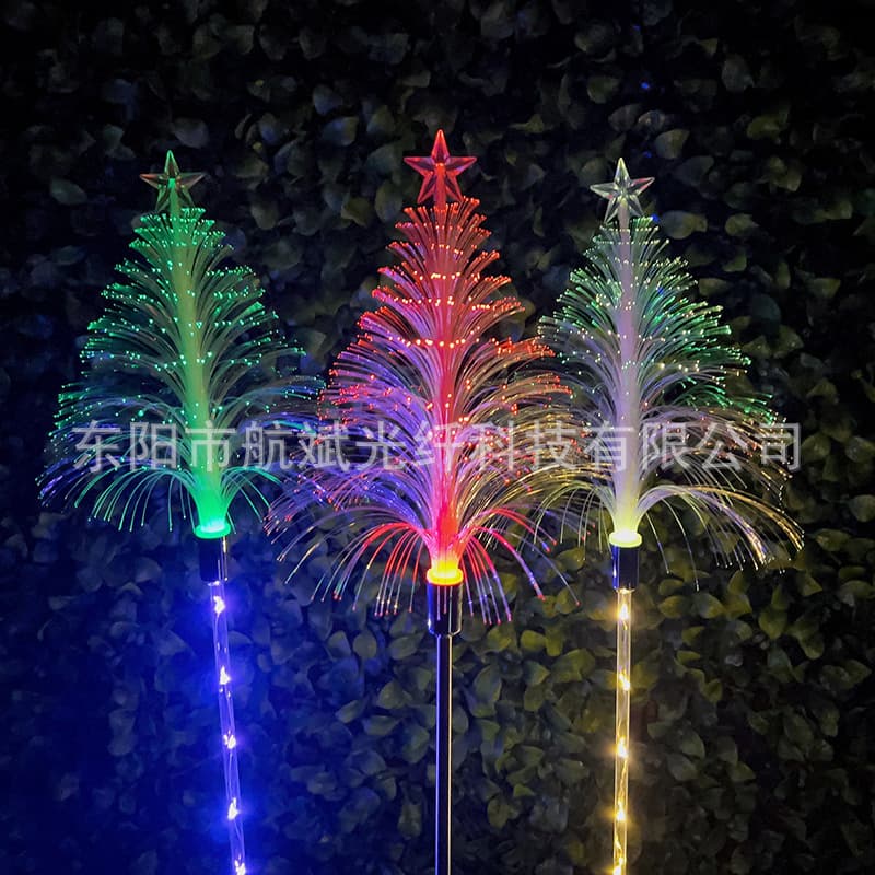 Colorful LED Christmas Tree Lights, Solar-Powered Lawn Lights, Fiber Optic Ground Lights, Christmas Holiday Decorative Ambient Lights