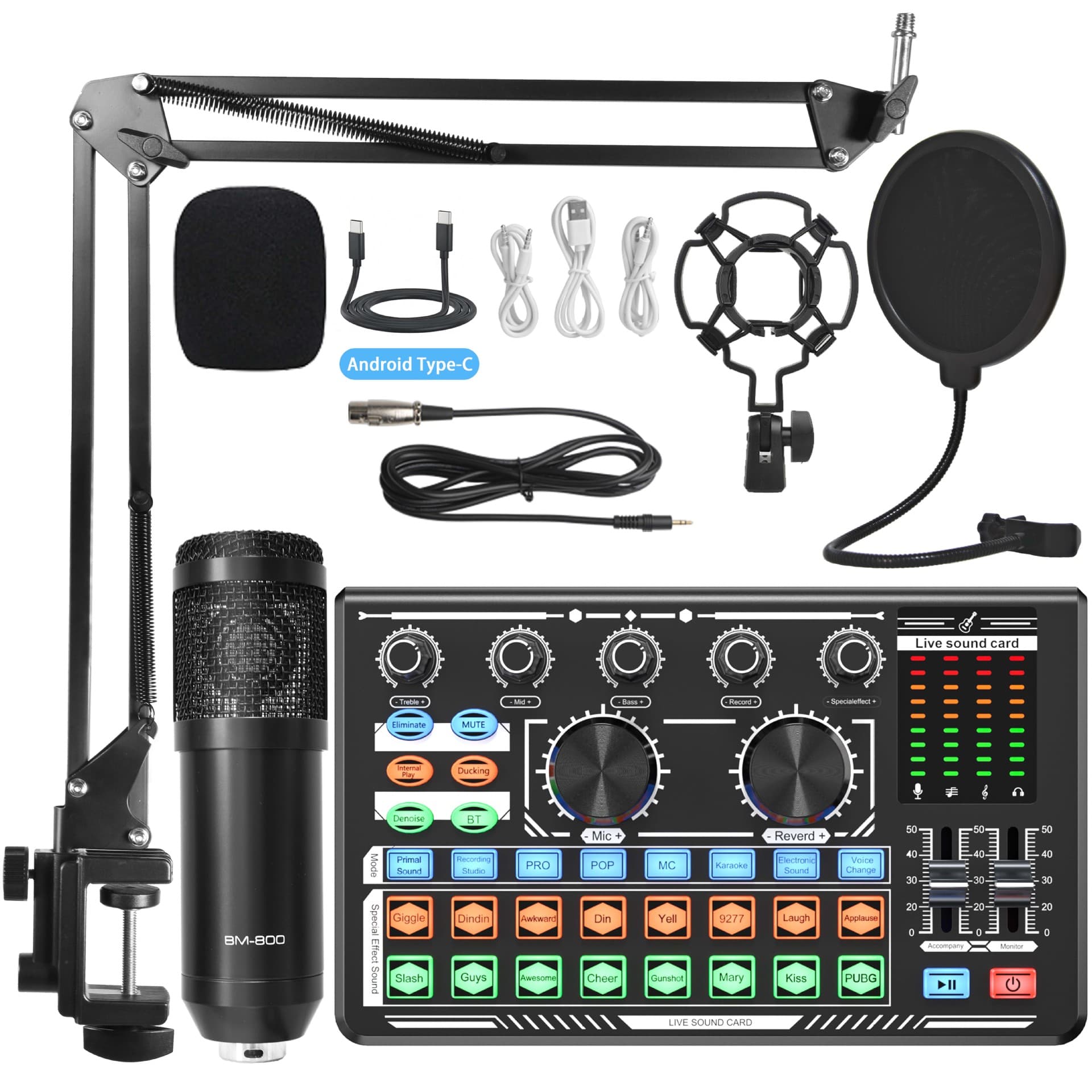 English 998 Sound Card Mobile Phone Computer Live Streaming Microphone Full Set for Streamer Live PK Singing BM800 Microphone Kit