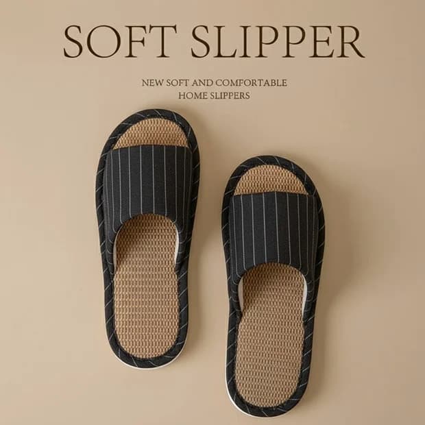 Striped Linen Slippers for Men, Four-Season Non-Slip Indoor Home Breathable Quiet Couples Lightweight Soft Sole Slippers for Women Spring