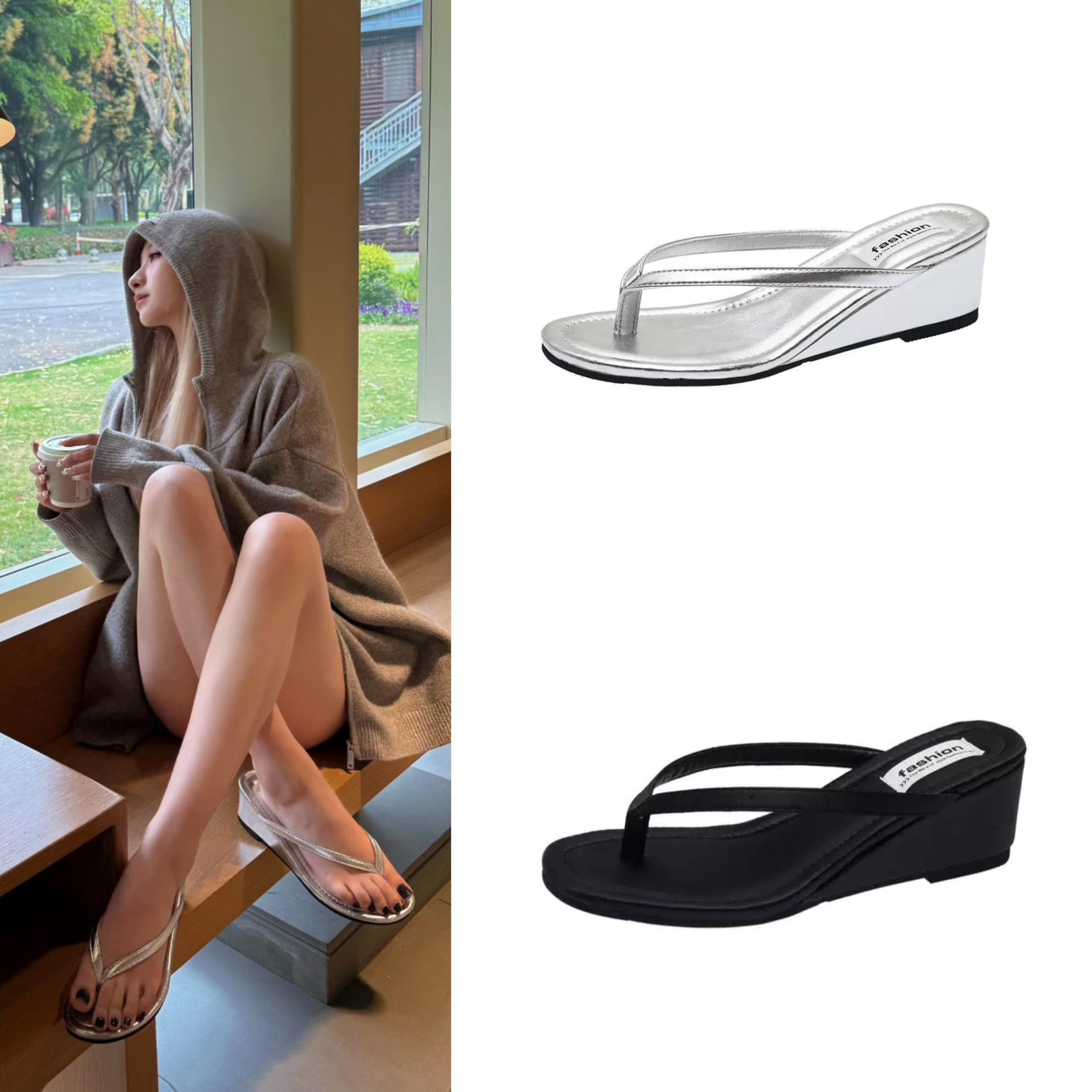 Soft Leather Version~Thick-Soled Flip-Flops for Outer Wear, French-Style Fairy Flip-Flops for Women, New Summer Style Casual Wedge-Heeled Fashion Sandals