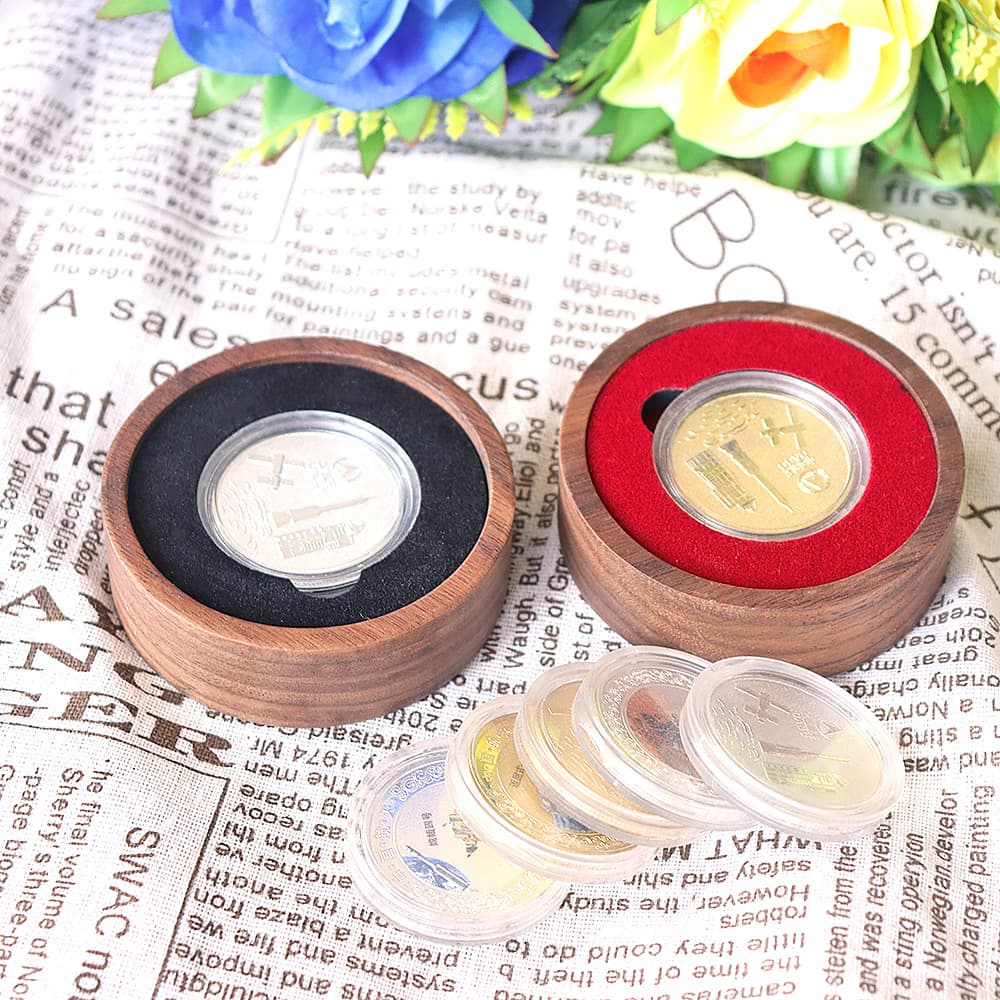 Commemorative Coin Badge Display Tray for Ancient Coins, Copper Coins, Five Emperors Coins, Silver Dollars, Collection of Yuan Daitou Coins, Vintage Style Wooden Box