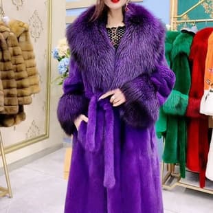 New Year Battle Robe Fox Fur Collar Cotton Coat Trendy Faux Fur Long Mink Coat Fur Outerwear Goddess
