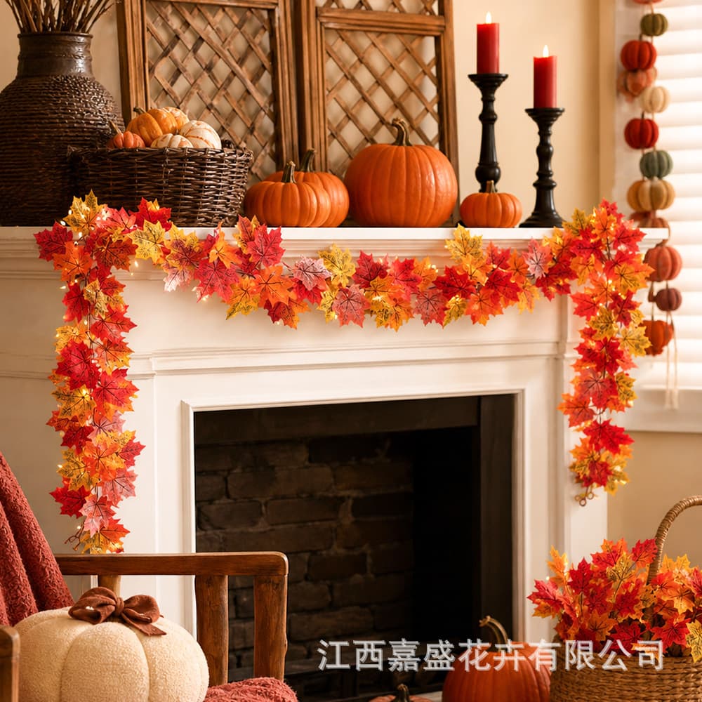Simulated autumn maple leaves cross-border layout European and American circulating rattan scenic spots maple leaves autumn simulated decoration maple leaf rattan