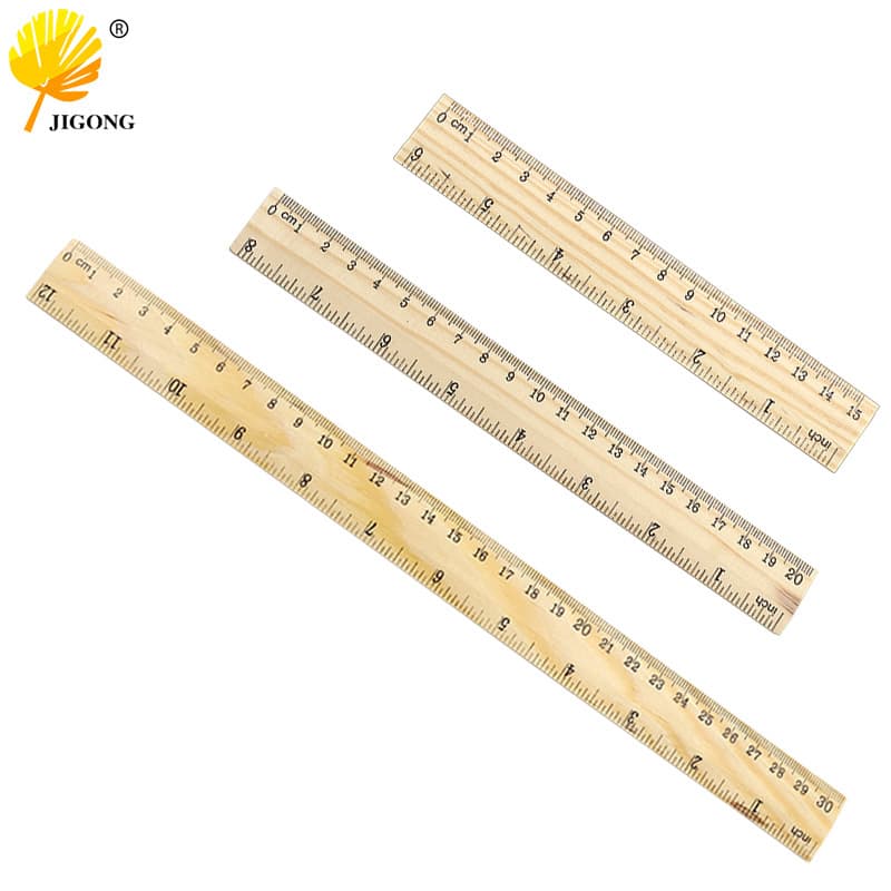 Multi-size wooden single-sided double-gradient ruler, office, student, teacher drawing tool, length measuring ruler