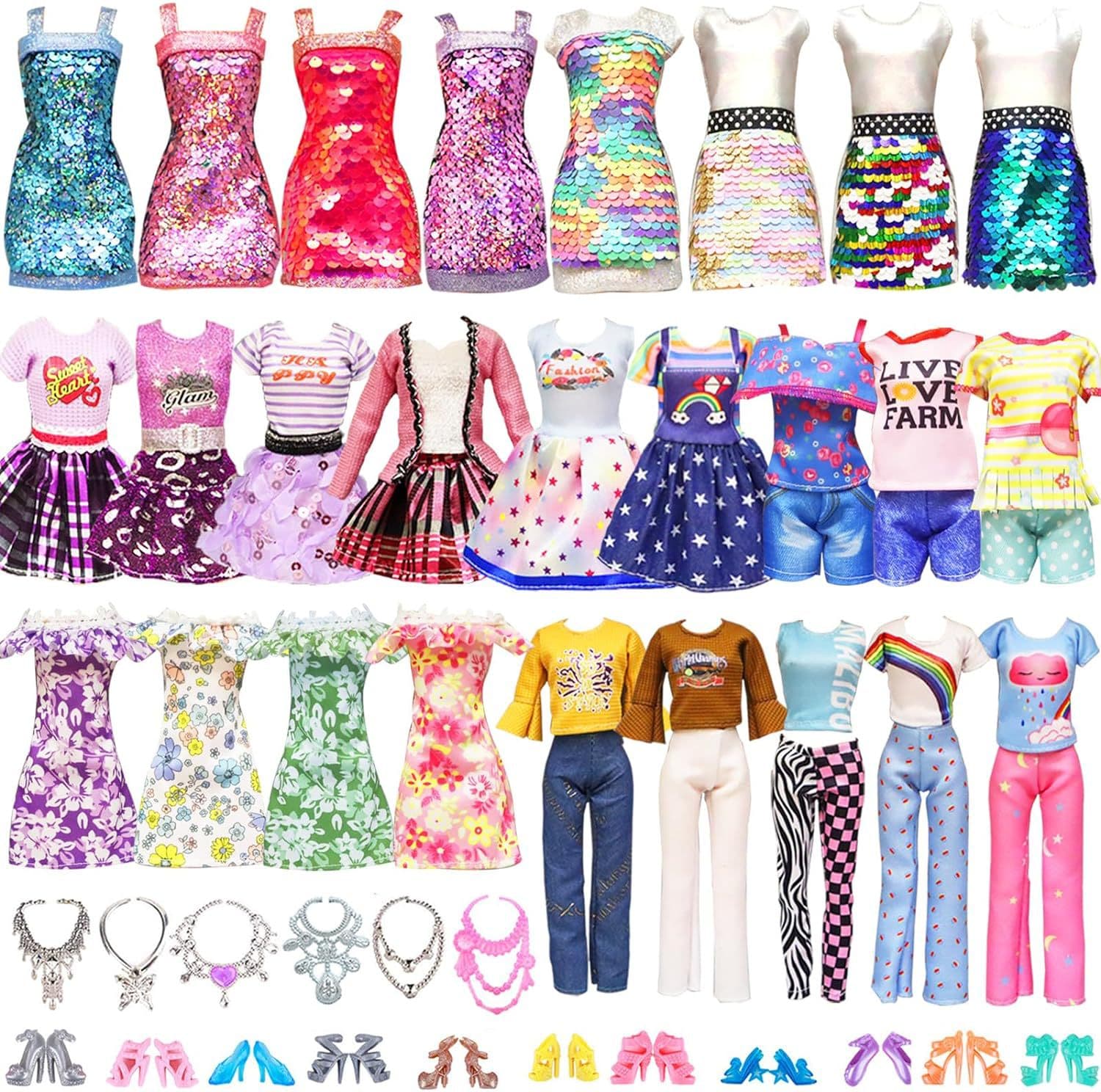 20Pcs Doll Clothes 2Pcs Sequin Dress 4Pcs Fashion Dress 4Pcs Tops and Pants