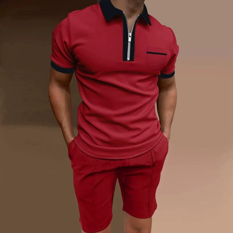 Summer DTC Cross-Border Europe and America Men's Lapel Fashion Slim Fit Pocket Men's T-Shirt Polo Shirt Sports Set