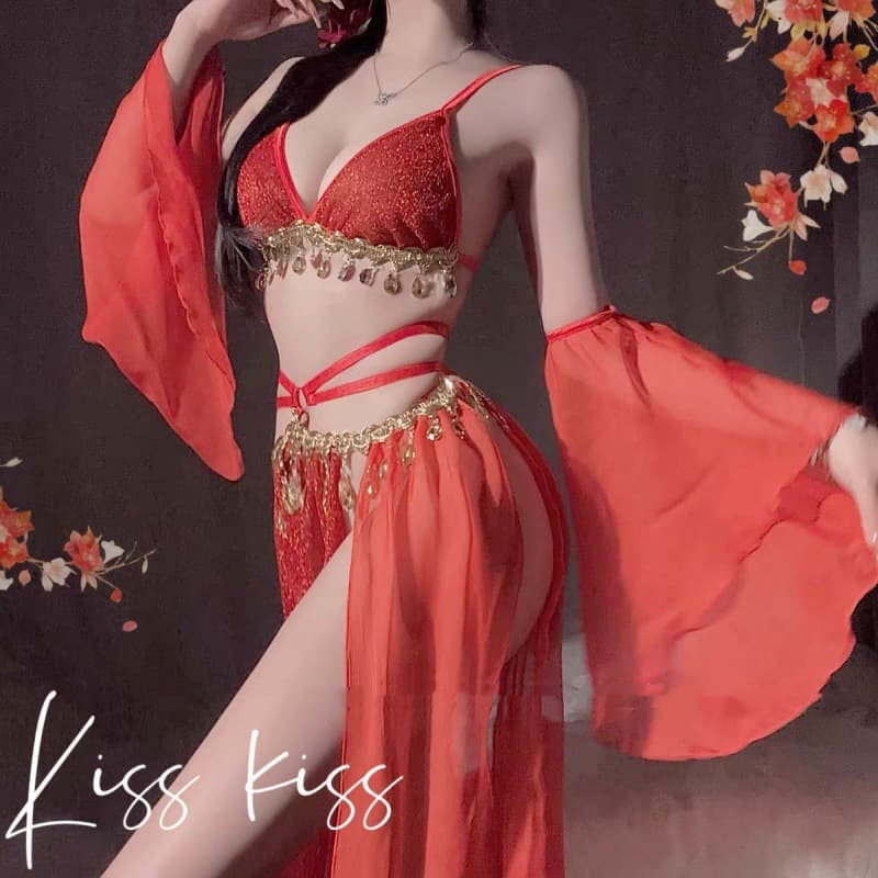 Plus Size Lingerie Exotic Princess Strappy Vintage Chinese Hanfu-Style Slip Dress with Lace, Sexy Lace Design