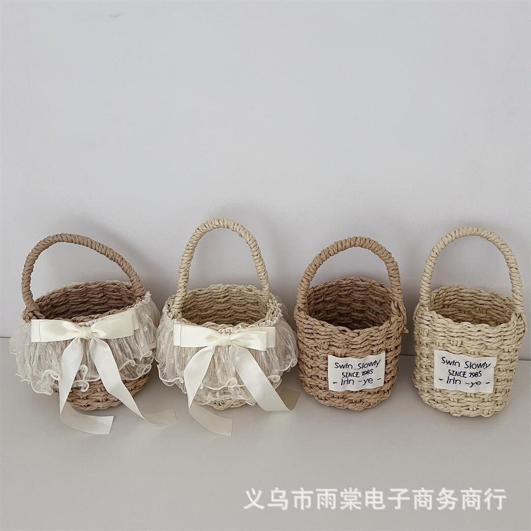 Children's Handbag Fashionable Bow Lace Bucket Bag Summer Baby Boy Girl Shape Handbag