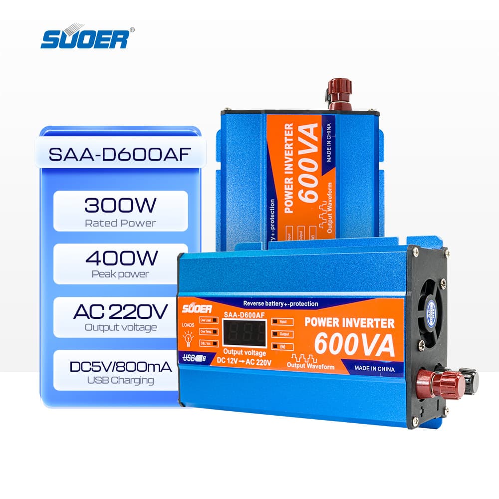 SUOER car home solar 12v to 220v multi-function socket 600-5000VA smart inverter