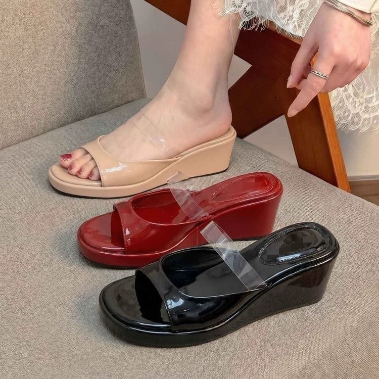 French Wedge Heel Open Toe Transparent Flip Flops for Women 2026 Summer Casual Fairy Style Perfect with Dresses