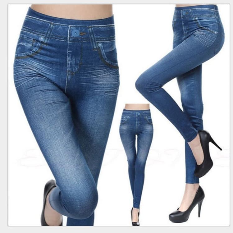 Yiwu Factory 3-Color 8-Size TV Imitation Denim Leggings for Women, Spring/Autumn High-Waist Outerwear All-in-One Pants, Cross-Border Women's Pants