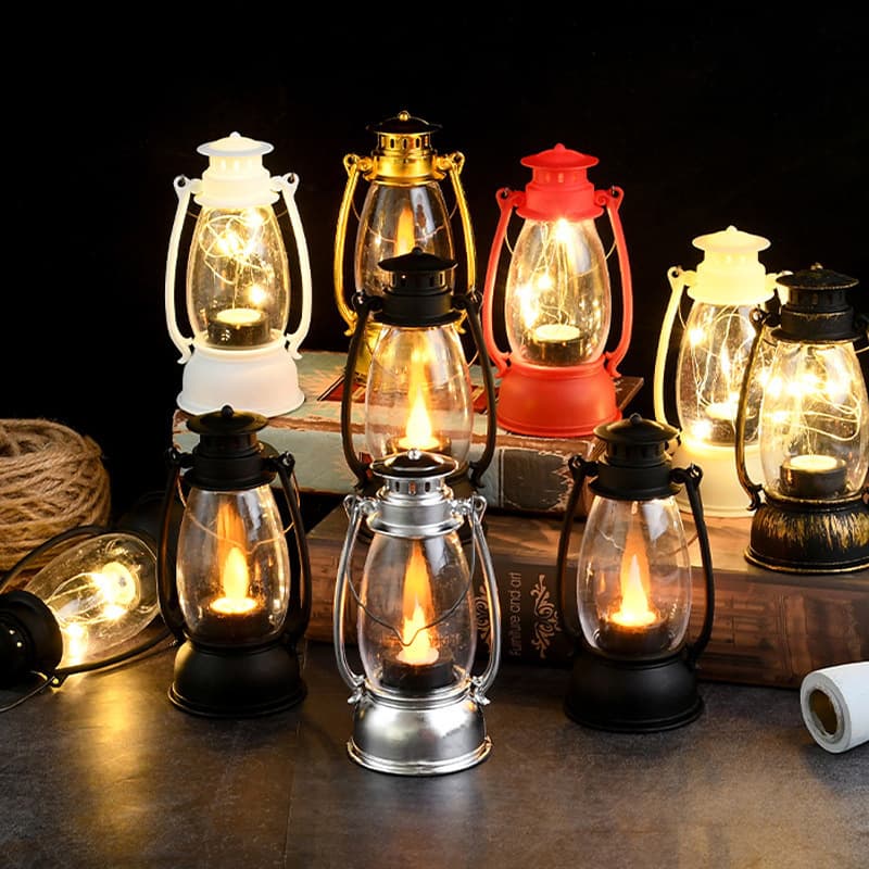 Vintage Lantern LED Electronic Candle Lamp Creative Wind Lantern Palace Lantern Handheld Lantern Swaying Candle Lamp Atmosphere Street Light