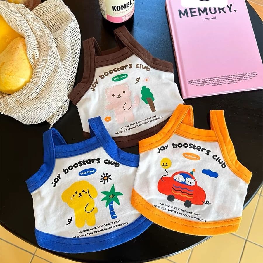 Thin Pet Dog Clothes, Small Dog Tank Top Printed Vest, Spring and Summer, Small Breed Dog and Cat Clothing, Dopamine Teddy
