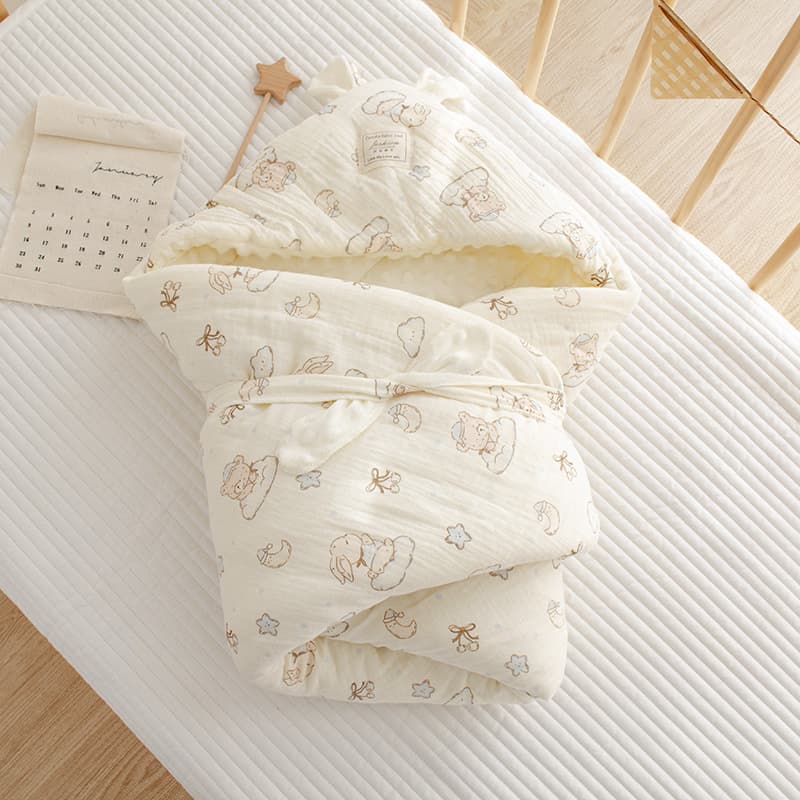 Newborn Baby Wrap Blanket Short Ear Soothing Warm Bean Flannel Hospital Baby Wrap Blanket Infant Swaddle Wrap Blanket