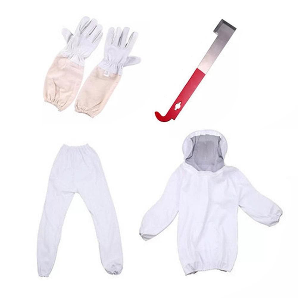 Beekeeping Suit 4-Piece Set, White Split Beekeeping Suit, Full Beekeeping Suit, Sheepskin Bee Gloves, In Stock