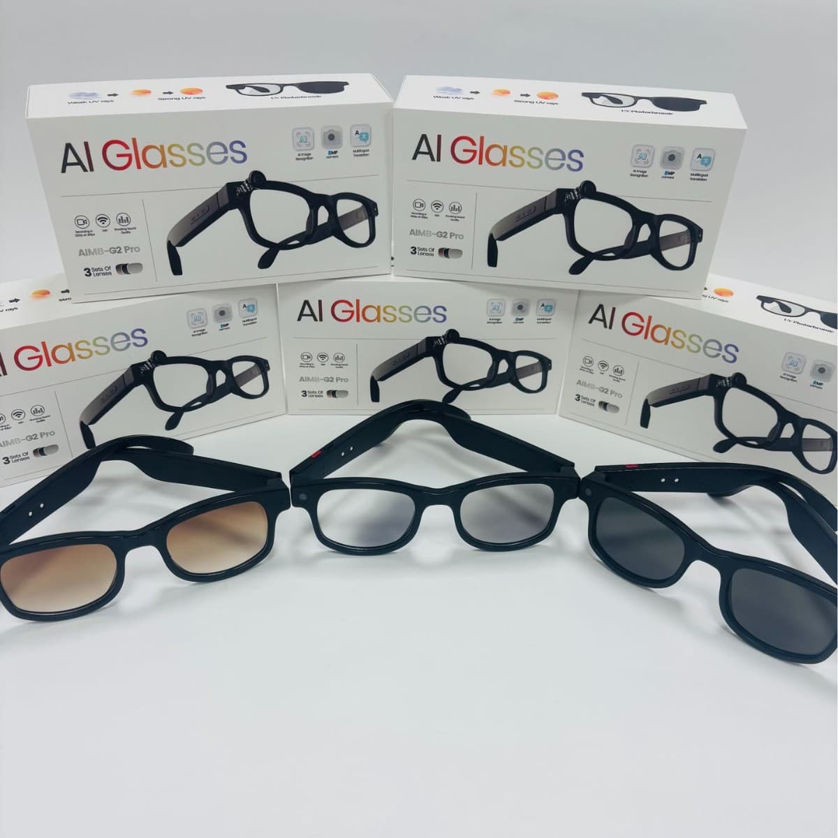50/Box Wholesale AIMB-G2 Pro Smart Glasses AI Photo Video Translation Anti-Shake 8W Interchangeable Lenses