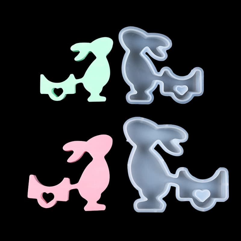 DIY Crystal Epoxy Resin Mold - Pull Cart Rabbit Easter Ornament Mold Cartoon Rabbit Decoration Silicone Mold