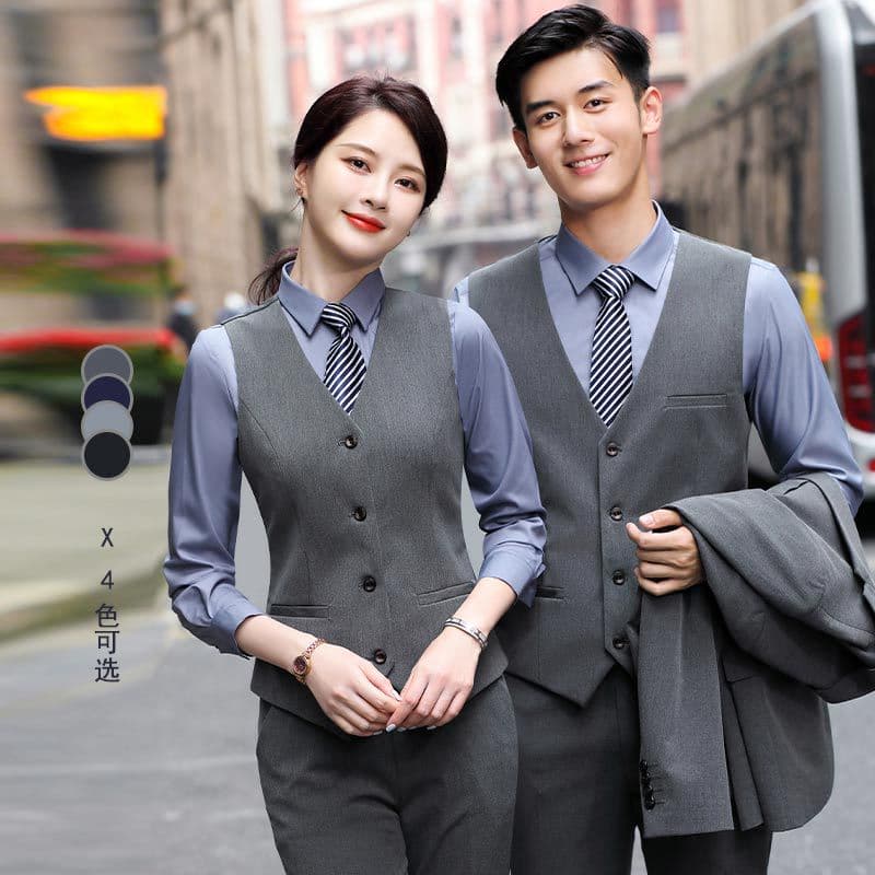 Slim Fit Korean Style Men's Fashionable Business Vest Workwear Casual Polyester Fabric Solid Color Patchwork Decorative Buttons