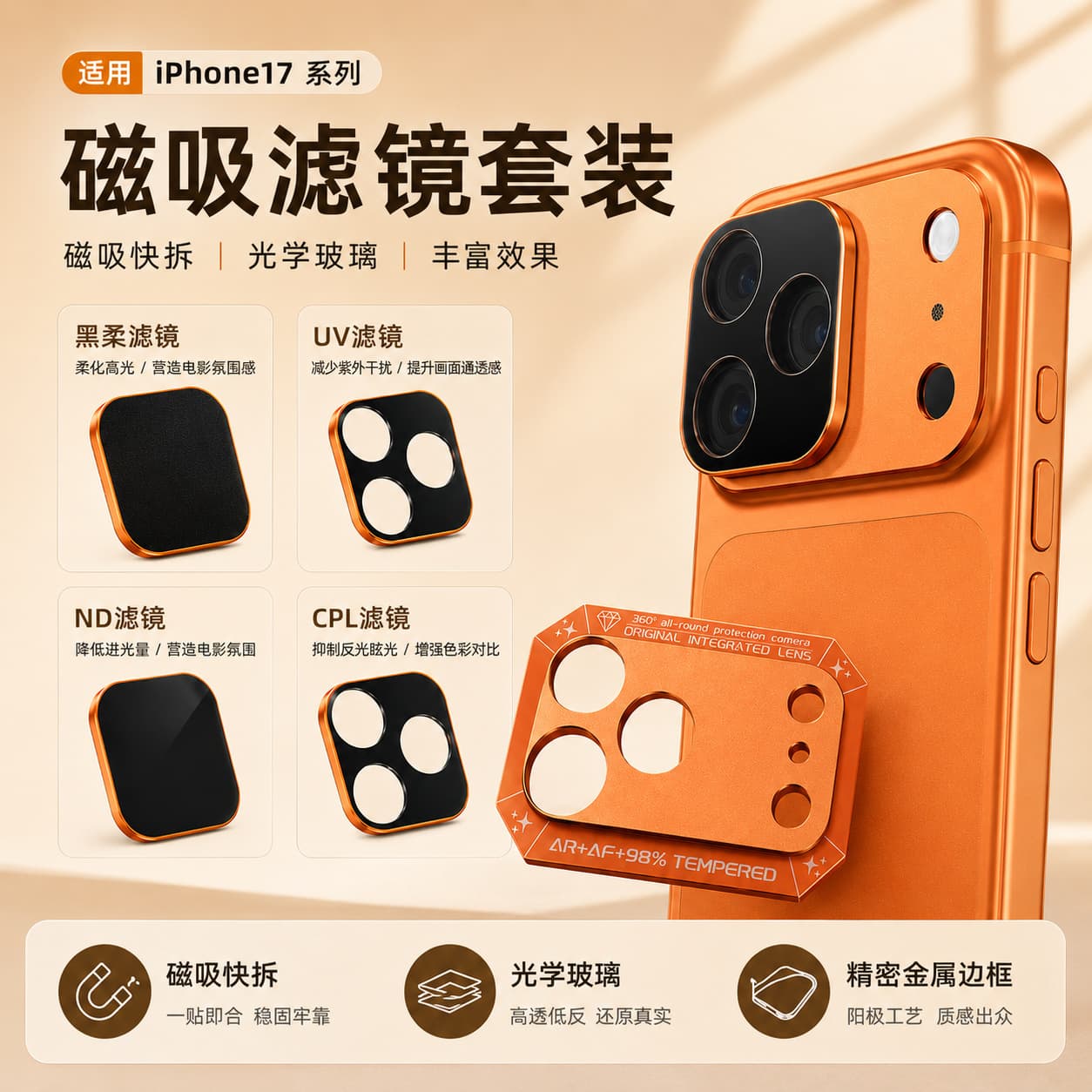 Compatible with iPhone 17 Pro Max Filter Lens Film Apple 17 Pro Polarized Exposure Reduction Phone Camera Protection Sticker